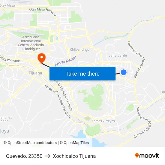 Quevedo, 23350 to Xochicalco Tijuana map