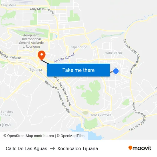 Calle De Las Aguas to Xochicalco Tijuana map