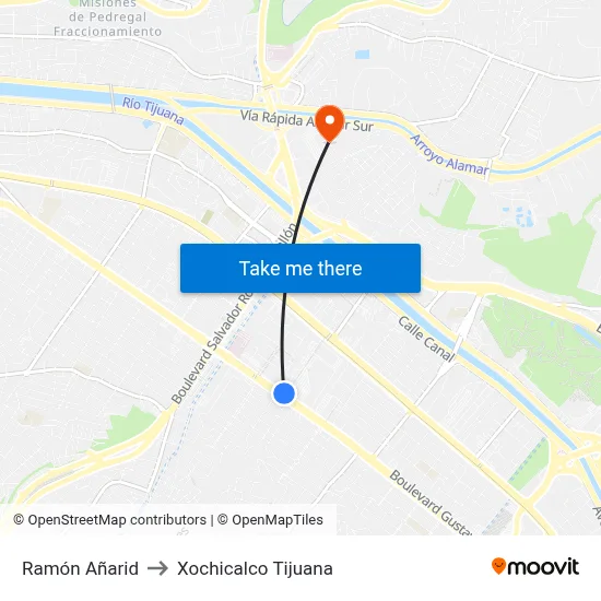 Ramón Añarid to Xochicalco Tijuana map