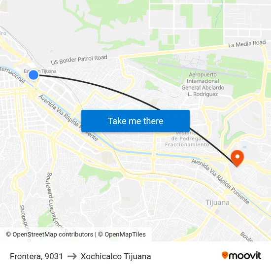 Frontera, 9031 to Xochicalco Tijuana map