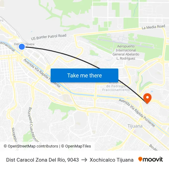 Dist Caracol Zona Del Río, 9043 to Xochicalco Tijuana map
