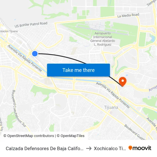 Calzada Defensores De Baja California, 10630 to Xochicalco Tijuana map