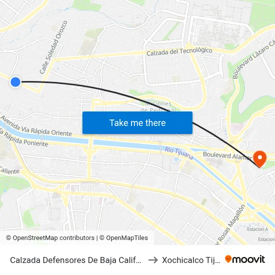 Calzada Defensores De Baja California, 598 to Xochicalco Tijuana map