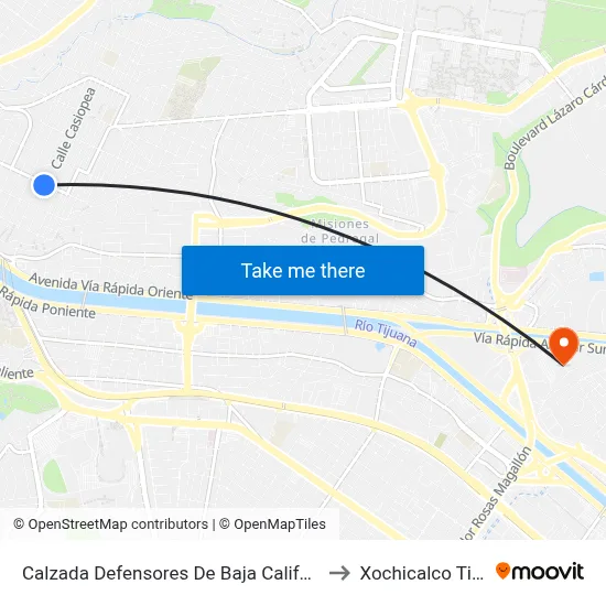 Calzada Defensores De Baja California, 1335 to Xochicalco Tijuana map