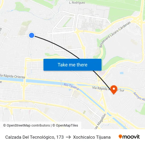 Calzada Del Tecnológico, 173 to Xochicalco Tijuana map