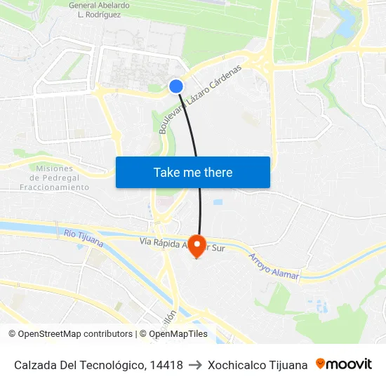 Calzada Del Tecnológico, 14418 to Xochicalco Tijuana map