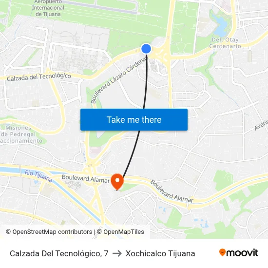 Calzada Del Tecnológico, 7 to Xochicalco Tijuana map
