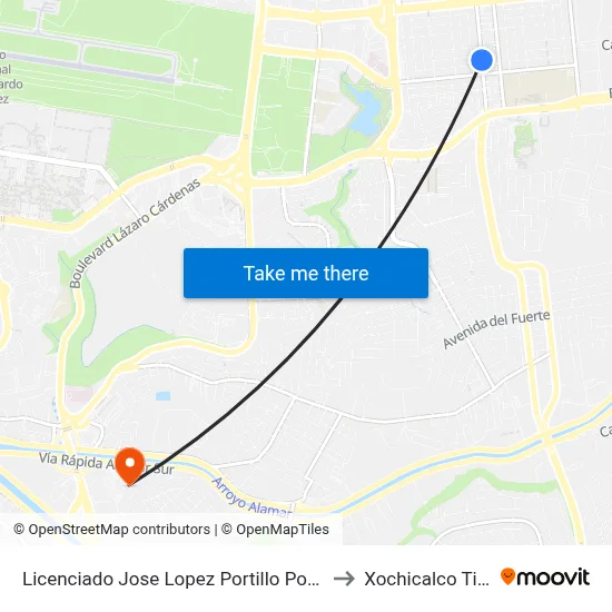 Licenciado Jose Lopez Portillo Poniente, 219 to Xochicalco Tijuana map