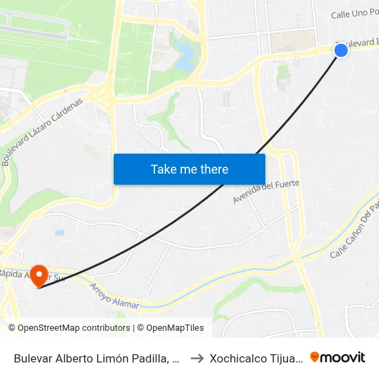 Bulevar Alberto Limón Padilla, 208 to Xochicalco Tijuana map