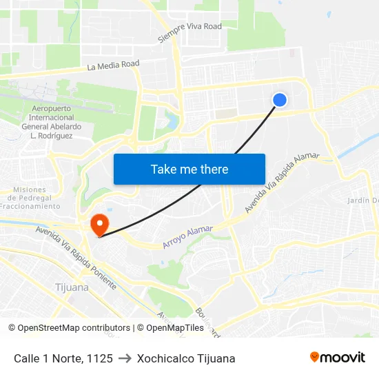 Calle 1 Norte, 1125 to Xochicalco Tijuana map