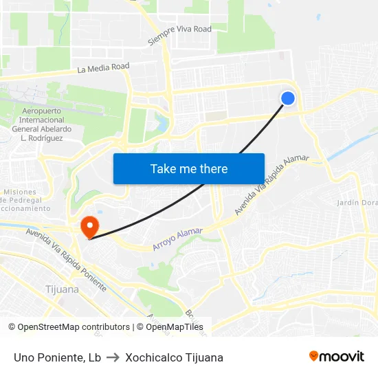 Uno Poniente, Lb to Xochicalco Tijuana map