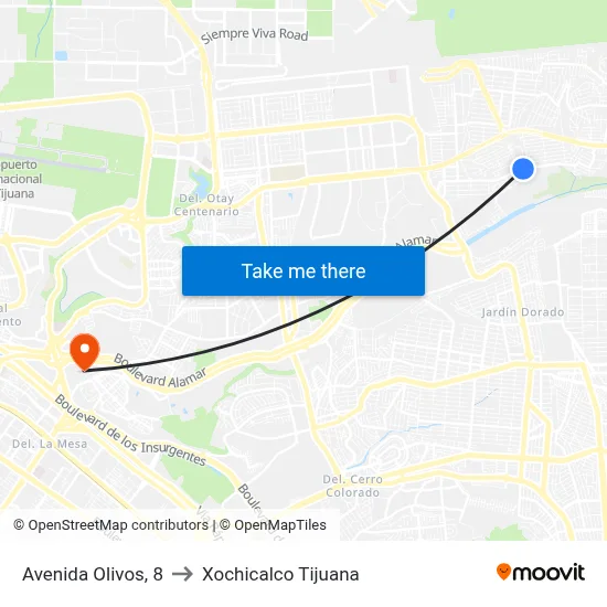 Avenida Olivos, 8 to Xochicalco Tijuana map