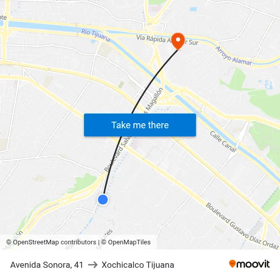 Avenida Sonora, 41 to Xochicalco Tijuana map
