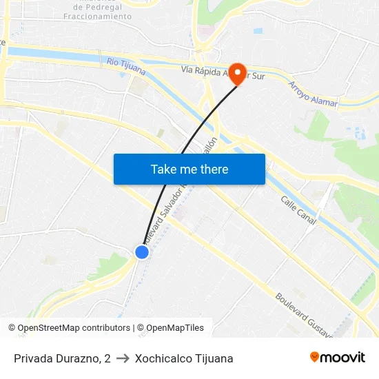 Privada Durazno, 2 to Xochicalco Tijuana map