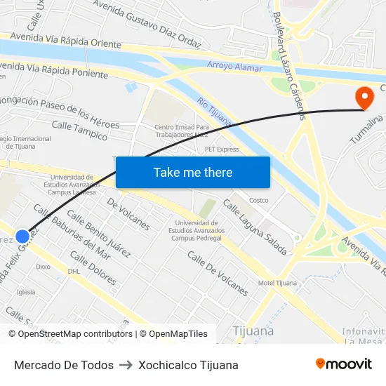 Mercado De Todos to Xochicalco Tijuana map