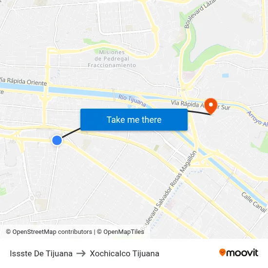 Issste De Tijuana to Xochicalco Tijuana map