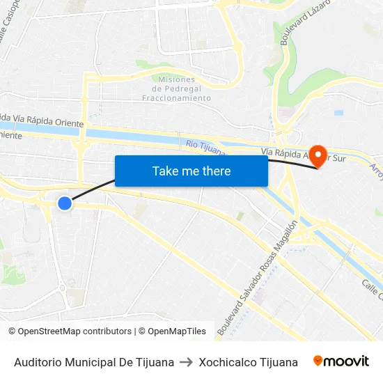 Auditorio Municipal De Tijuana to Xochicalco Tijuana map