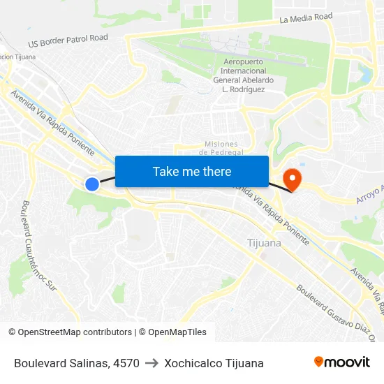 Boulevard Salinas, 4570 to Xochicalco Tijuana map
