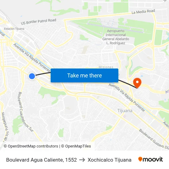 Boulevard Agua Caliente, 1552 to Xochicalco Tijuana map