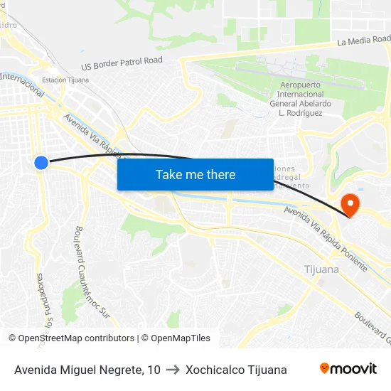 Avenida Miguel Negrete, 10 to Xochicalco Tijuana map