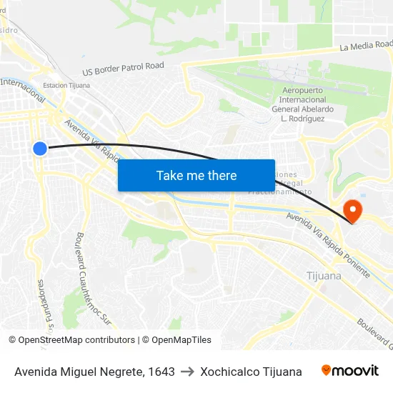 Avenida Miguel Negrete, 1643 to Xochicalco Tijuana map