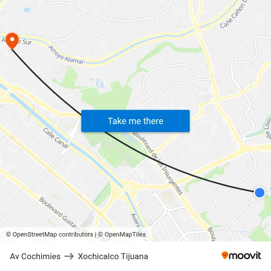 Av Cochimies to Xochicalco Tijuana map