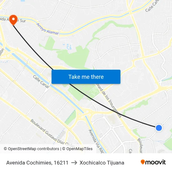 Avenida Cochimies, 16211 to Xochicalco Tijuana map