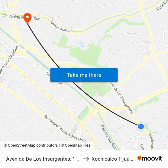 Avenida De Los Insurgentes, 108 to Xochicalco Tijuana map