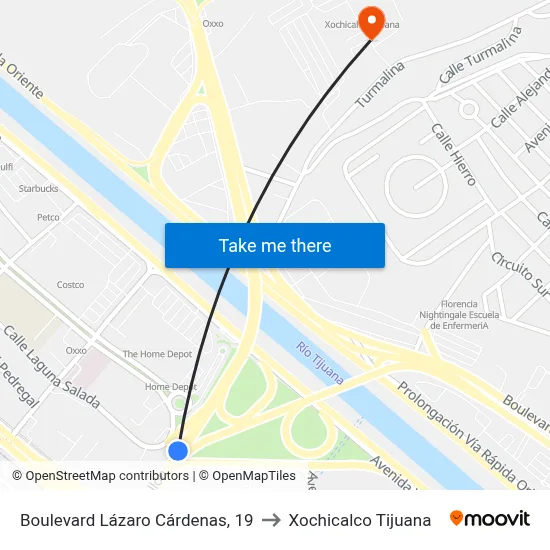 Boulevard Lázaro Cárdenas, 19 to Xochicalco Tijuana map