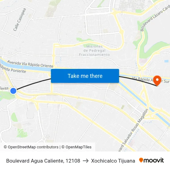 Boulevard Agua Caliente, 12108 to Xochicalco Tijuana map