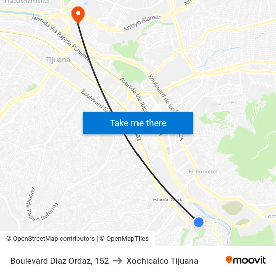 Boulevard Diaz Ordaz, 152 to Xochicalco Tijuana map