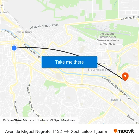 Avenida Miguel Negrete, 1132 to Xochicalco Tijuana map