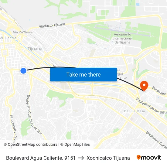 Boulevard Agua Caliente, 9151 to Xochicalco Tijuana map