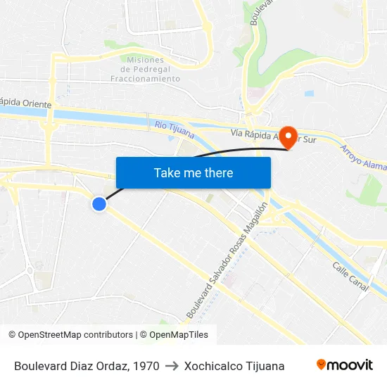 Boulevard Diaz Ordaz, 1970 to Xochicalco Tijuana map