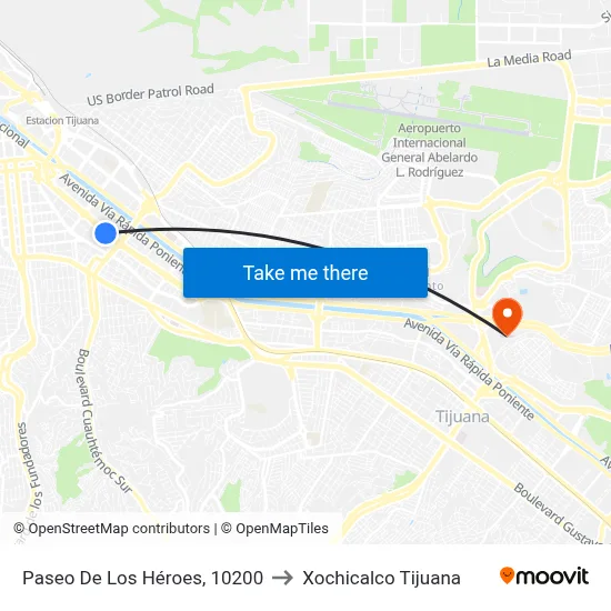 Paseo De Los Héroes, 10200 to Xochicalco Tijuana map