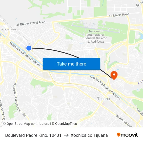 Boulevard Padre Kino, 10431 to Xochicalco Tijuana map