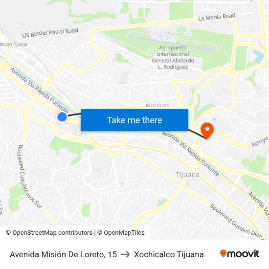 Avenida Misión De Loreto, 15 to Xochicalco Tijuana map