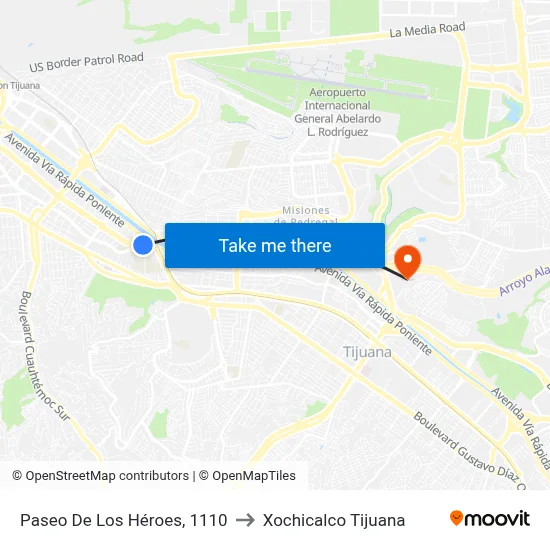 Paseo De Los Héroes, 1110 to Xochicalco Tijuana map