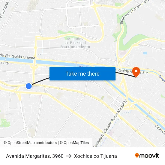 Avenida Margaritas, 3960 to Xochicalco Tijuana map