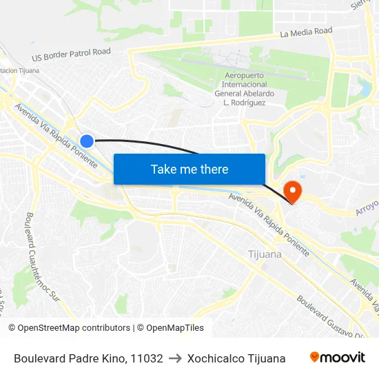Boulevard Padre Kino, 11032 to Xochicalco Tijuana map