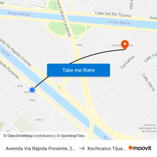 Avenida Vía Rápida Poniente, 2500 to Xochicalco Tijuana map