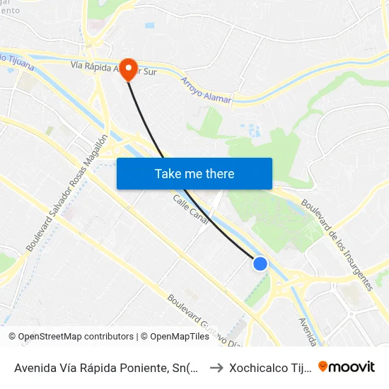 Avenida Vía Rápida Poniente, Sn(Mz12 Lt1) to Xochicalco Tijuana map