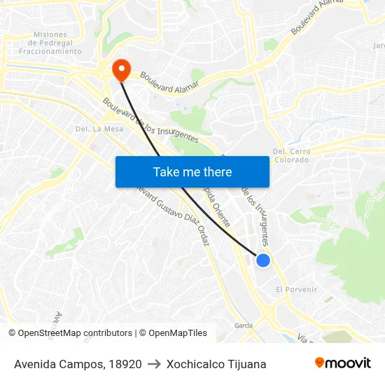 Avenida Campos, 18920 to Xochicalco Tijuana map