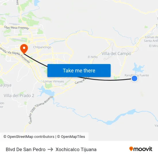 Blvd De San Pedro to Xochicalco Tijuana map