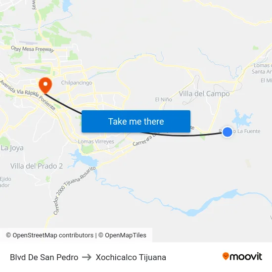 Blvd De San Pedro to Xochicalco Tijuana map