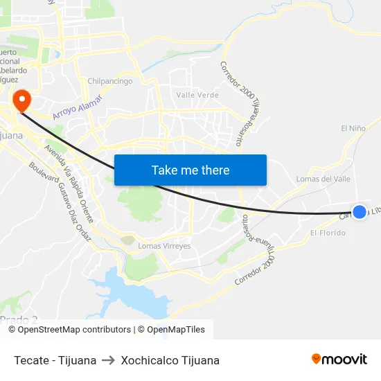 Tecate - Tijuana to Xochicalco Tijuana map