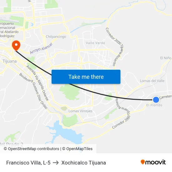 Francisco Villa, L-5 to Xochicalco Tijuana map