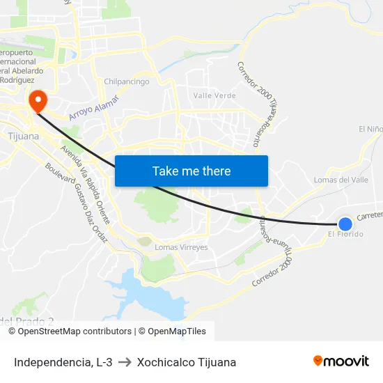 Independencia, L-3 to Xochicalco Tijuana map