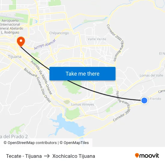 Tecate - Tijuana to Xochicalco Tijuana map
