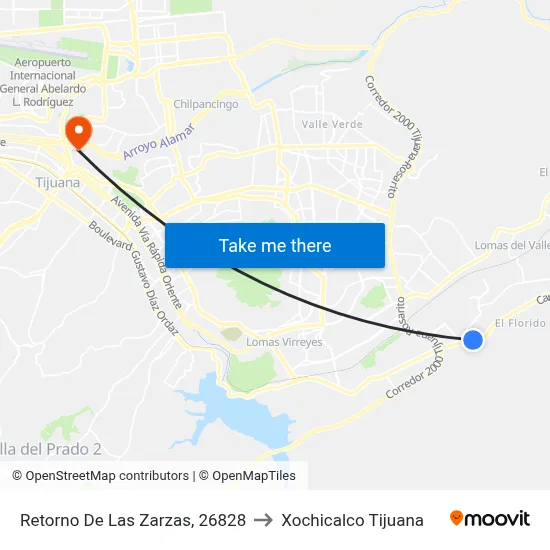 Retorno De Las Zarzas, 26828 to Xochicalco Tijuana map